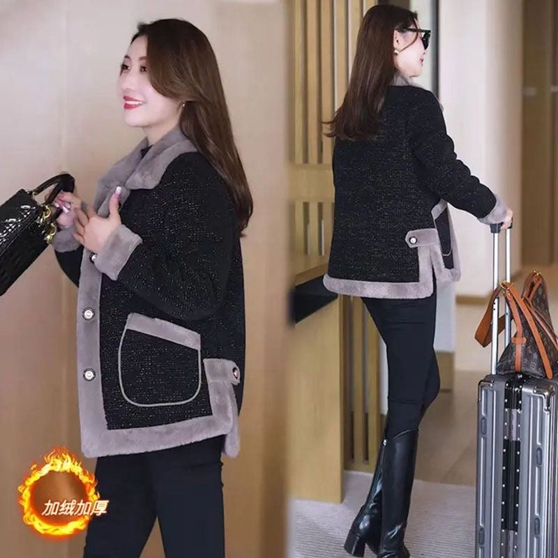 Fashionable and stylish short jacket for women in winter, new style with velvet and thickening, slimming and versatile, warm top