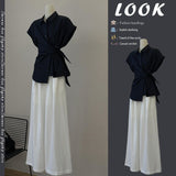 Summer Outfit Set for Women 2025 New Design Waist-Cinching Tie Shirt Slimming Casual Pants Two-Piece Trendy Set
