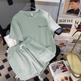 Casual Running Sportswear suit Women's Summer Korean-style Loose White Foreign-style Short-sleeved Shorts Student Two-piece Fashionable Set