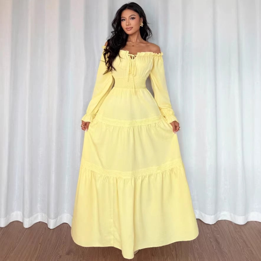 2026 Cross-Border European and American New Spring Elegant Puff Sleeve Long-Sleeve Dress
