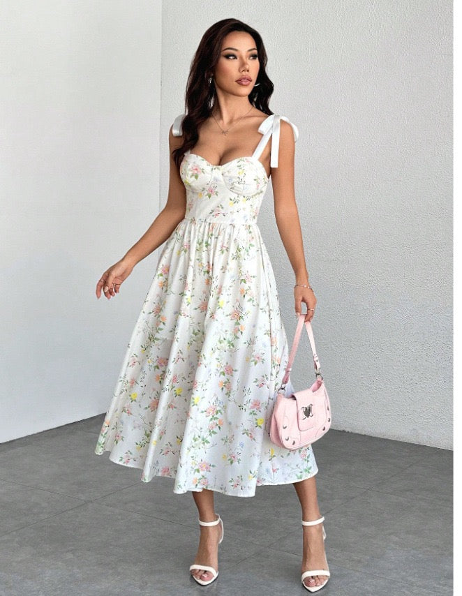 French-Style Gentle Holiday Style Sweet Girl Floral Suspender Dress Summer New Style Waist-Slimming High-End Dress Long Dress