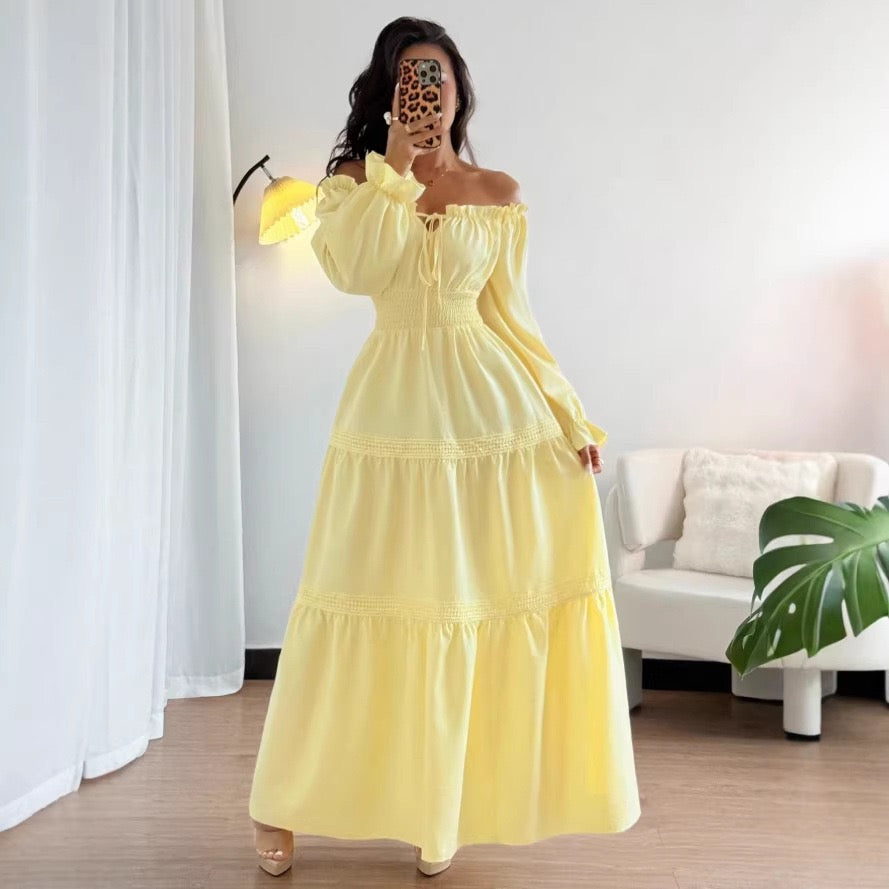 2026 Cross-Border European and American New Spring Elegant Puff Sleeve Long-Sleeve Dress