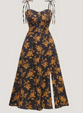 2025 European and American Cross-Border Amazon Independent Station French Summer Waist Sexy Floral Slim Suspender Dress