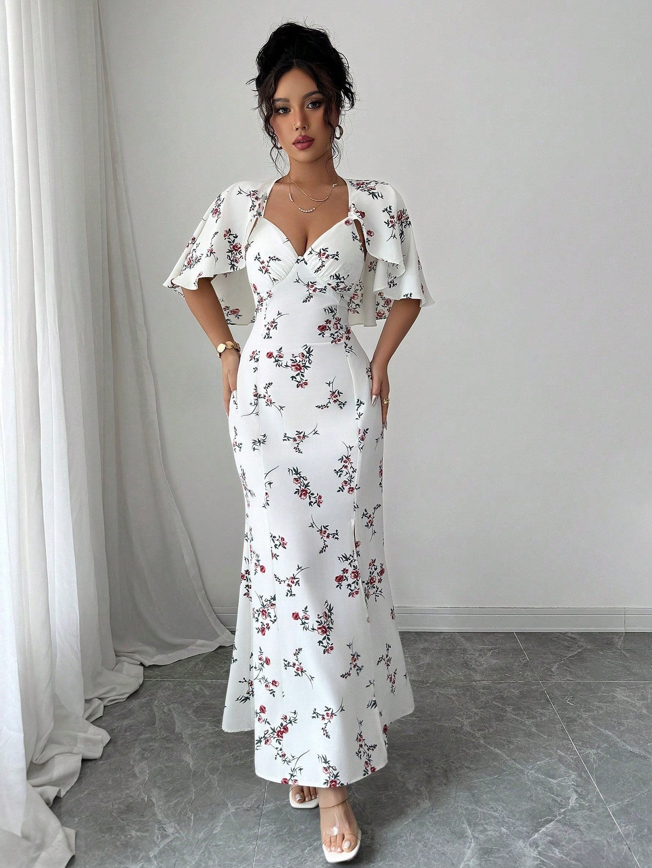 Summer Women's New Fashion Style Vacation Casual Slim Fit Printed Design Elegant Vacation Summer Romantic Dress