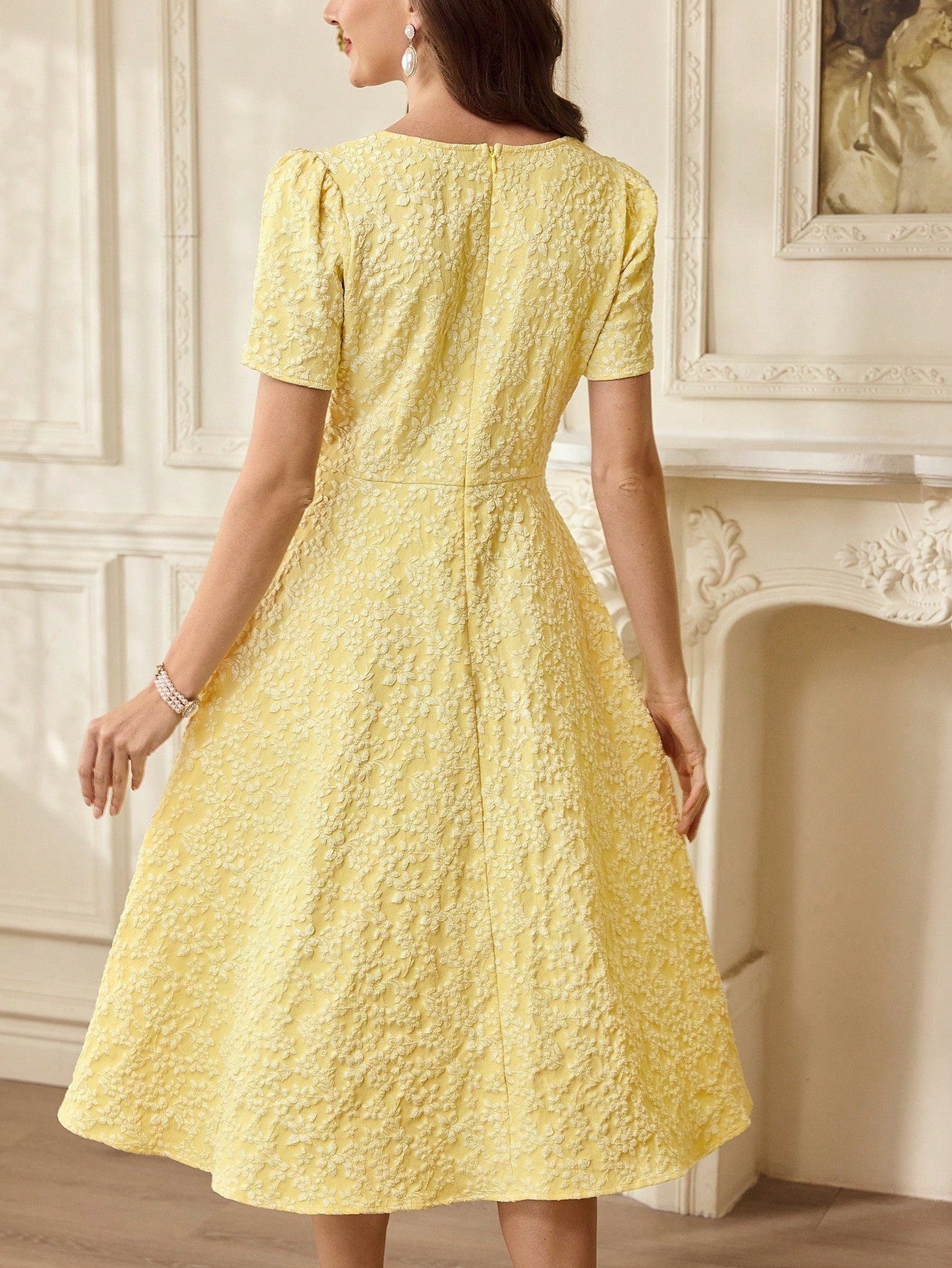 Vintage Classic Elegant Women's Clothing, Spring/Summer Fitted Jacquard Dress, Umbrella-Shaped Skirt Dress