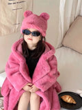 Girls fur coat mid-length thick hooded mink velvet coat warm stylish fur children's fur