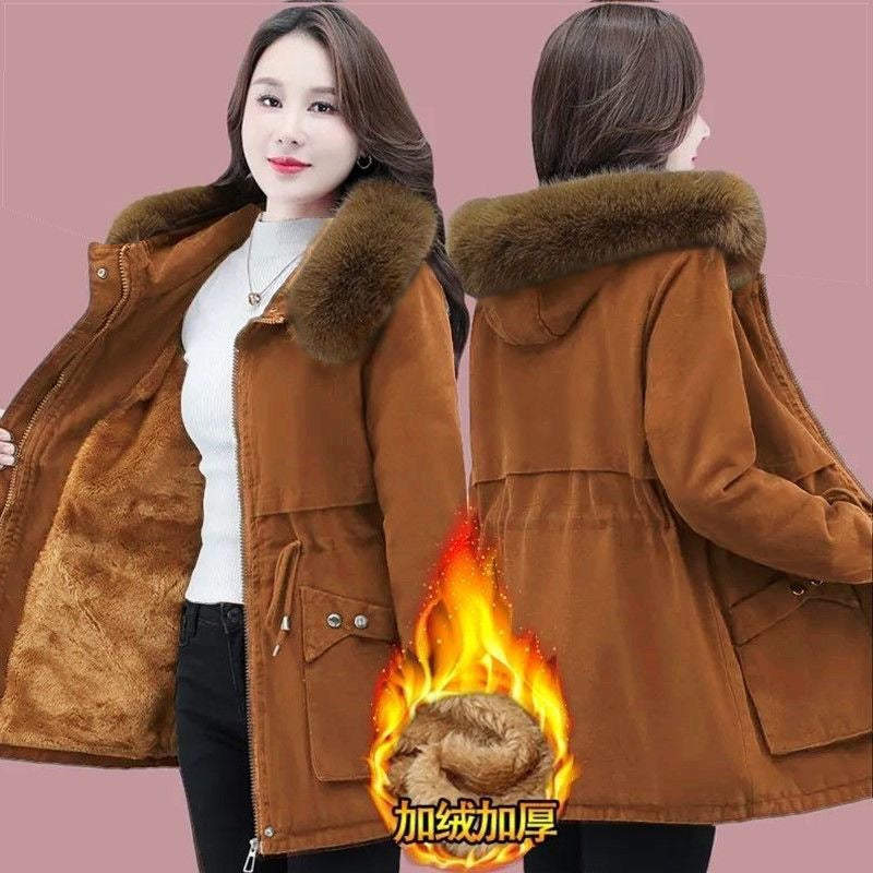 Cotton coat young mother winter parka mid-length new women's loose plus velvet lamb down thickened coat