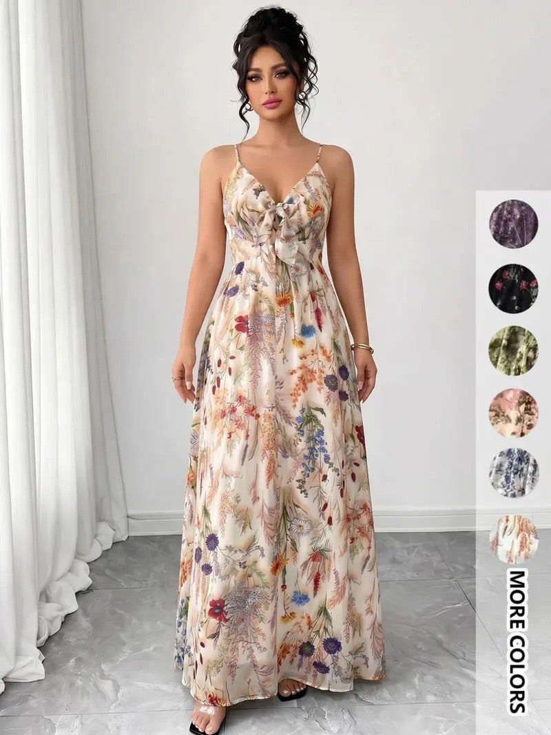 2025 New European and American Style Printed Suspender Long Dress Summer Vacation Flowy Dress