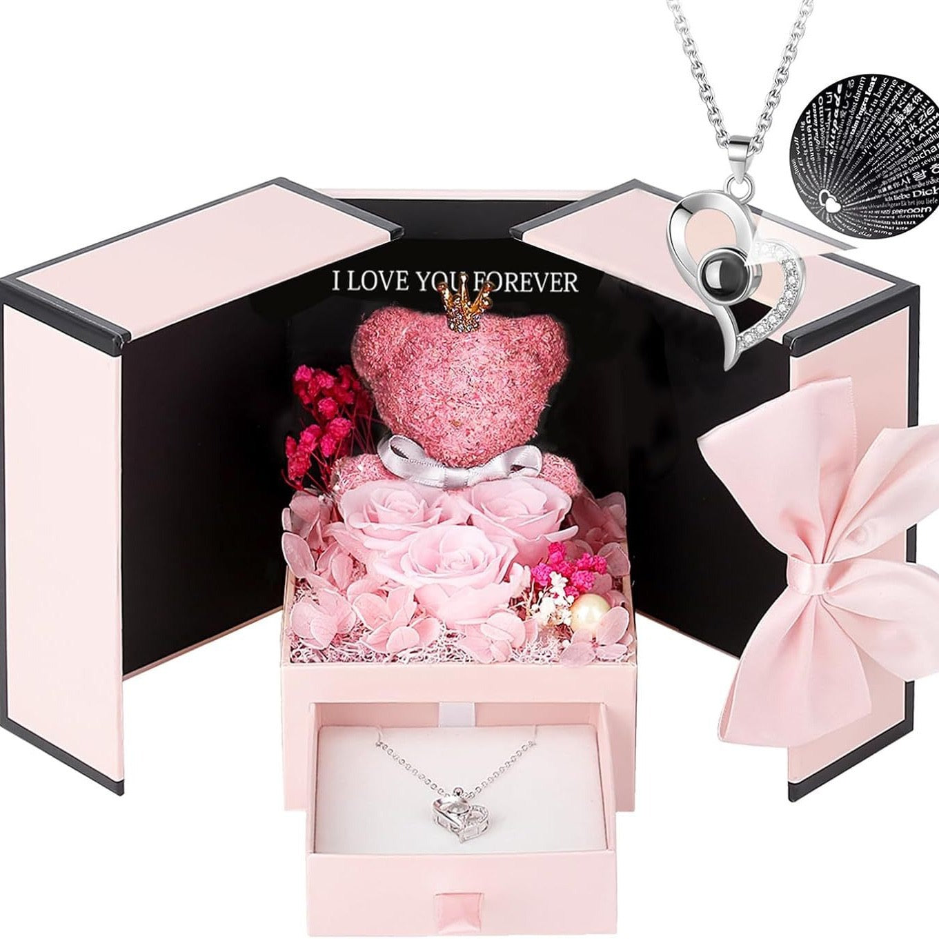 [Eternal Flower Gift Box Double Door Rose Necklace Jewelry Box Lipstick Gift Box Valentine's Day Bear Christmas Gift]