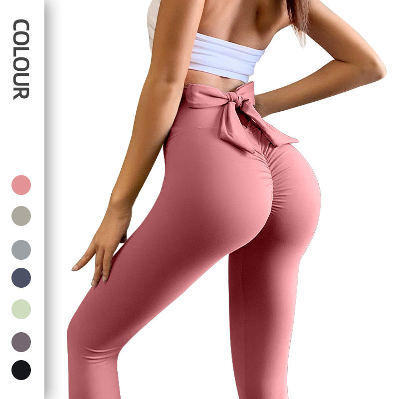 European and American seamless nude yoga pants women's bow peach hip-lifting sports fitness pants yoga clothes lulu yoga pants