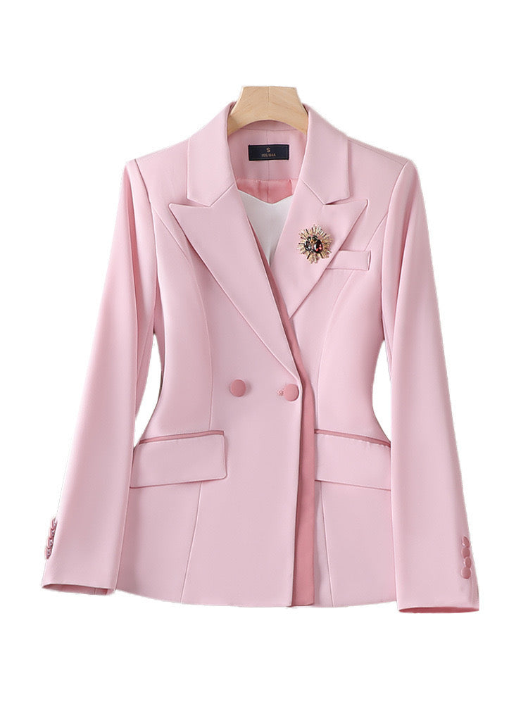 Pink suit jacket for women, broadcaster, art exam host, formal wear, professional temperament, goddess style, beauty salon suit