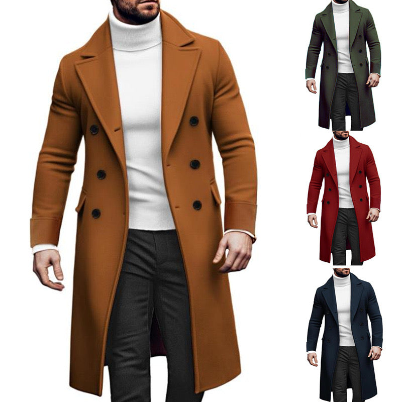 European station 2024 new woolen long coat men Amazon double-breasted jacket European version AliExpress spot eBay