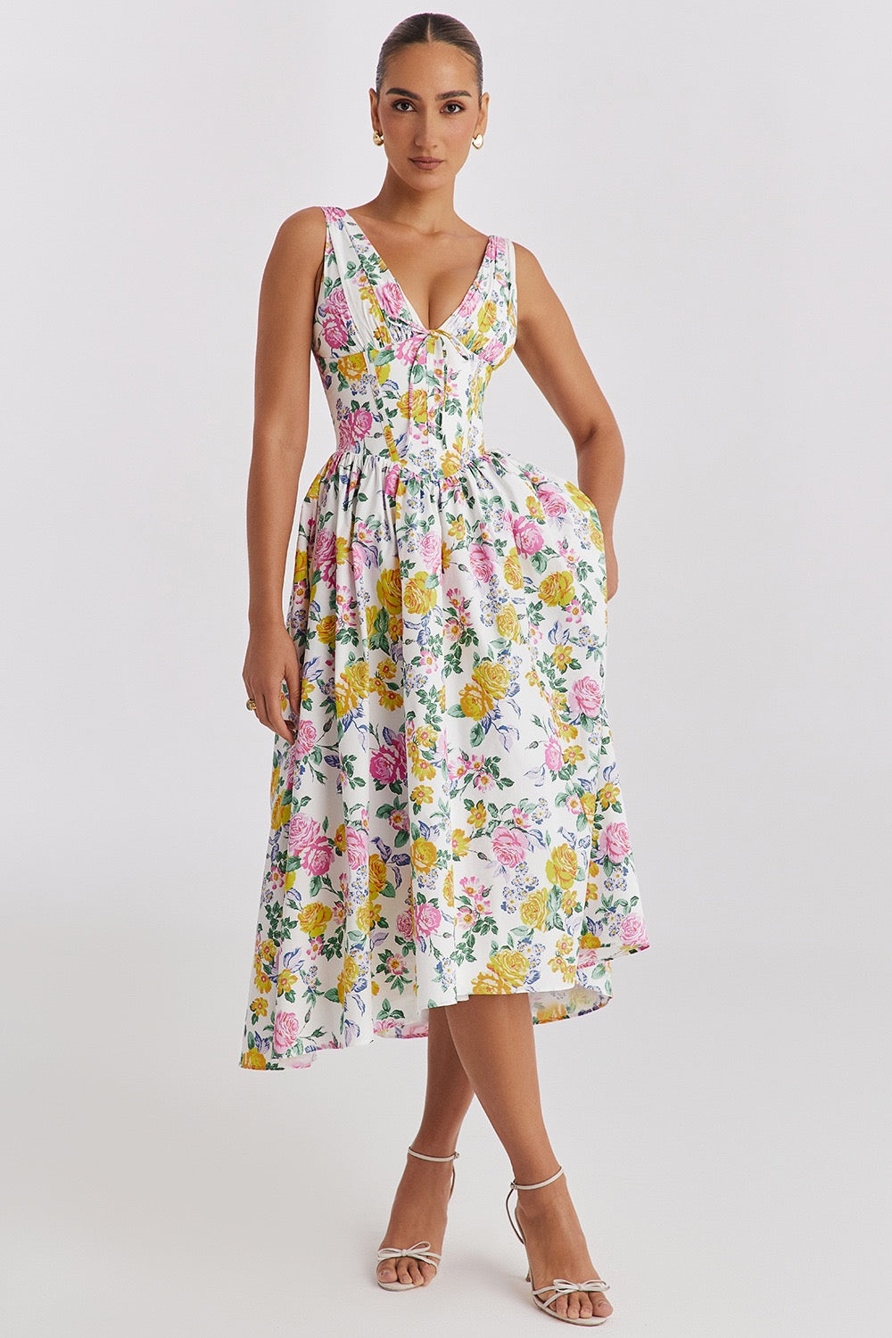 2026 Spring New Collection Elegant Backless Printed Waist-Cinching Long Dress for Women, Inspired by European and American Fashion