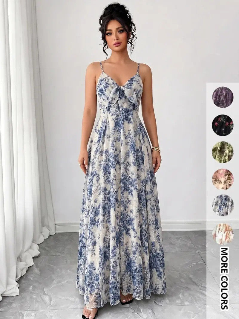 2025 New European and American Style Printed Suspender Long Dress Summer Vacation Flowy Dress