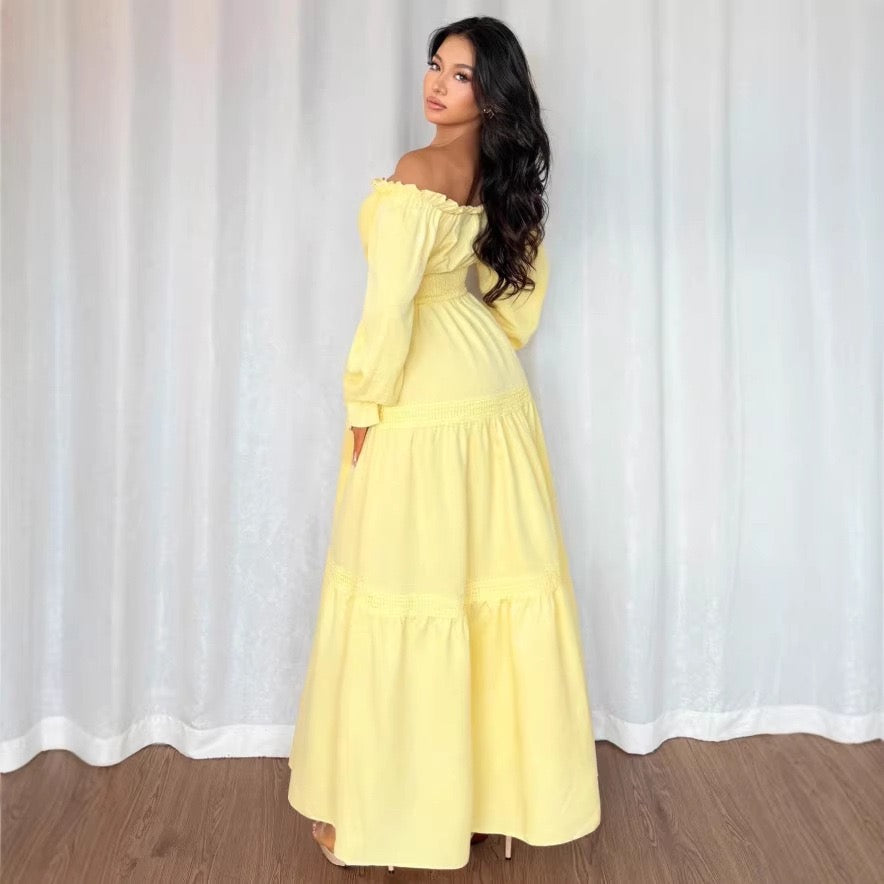 2026 Cross-Border European and American New Spring Elegant Puff Sleeve Long-Sleeve Dress