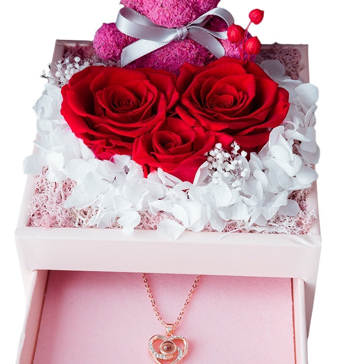 [Eternal Flower Gift Box Double Door Rose Necklace Jewelry Box Lipstick Gift Box Valentine's Day Bear Christmas Gift]