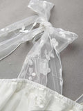Women's New Summer Elegant and Romantic Midi Dress with Mesh Embroidery Fabric, Tie Waist, and Fitted Waist