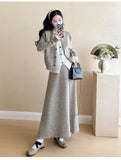 Pregnant women autumn and winter fashion new contrast color stitching knitted sweater + mid-length skirt temperament slim two-piece set
