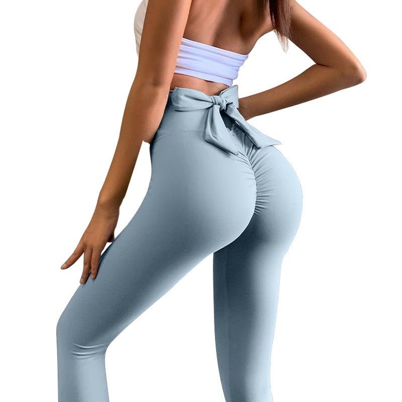 European and American seamless nude yoga pants women's bow peach hip-lifting sports fitness pants yoga clothes lulu yoga pants