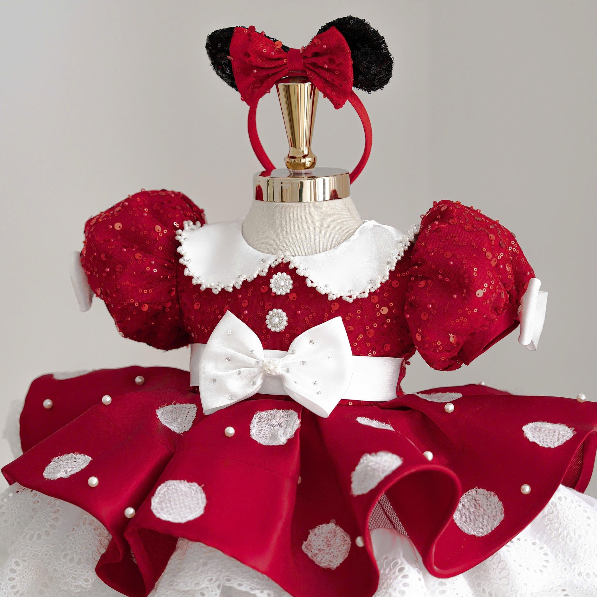 Children's Dress Cute Girl Princess Party Puff Sleeve Polka Dot Dress Bow Lace Children's Birthday Dress