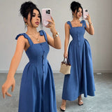 2026 European and American Style Sleeveless Waist-Cinching A-Line Halter Dress for Women, New Summer Floral Slimming Dress