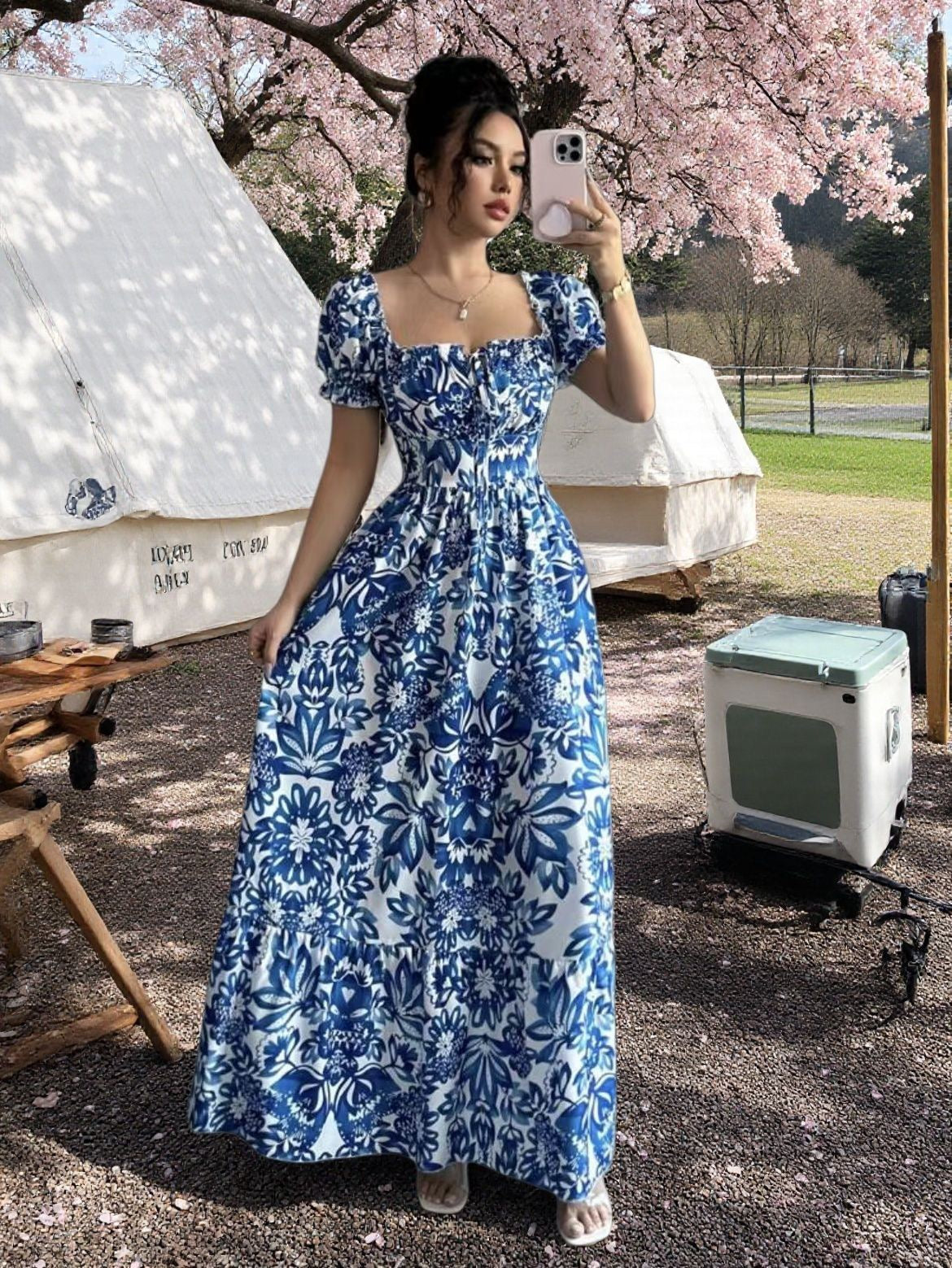 European and American Amazon Cross-Border Foreign Trade Women's Clothing New Elegant and Fashionable Printed Skirt Long Dress
