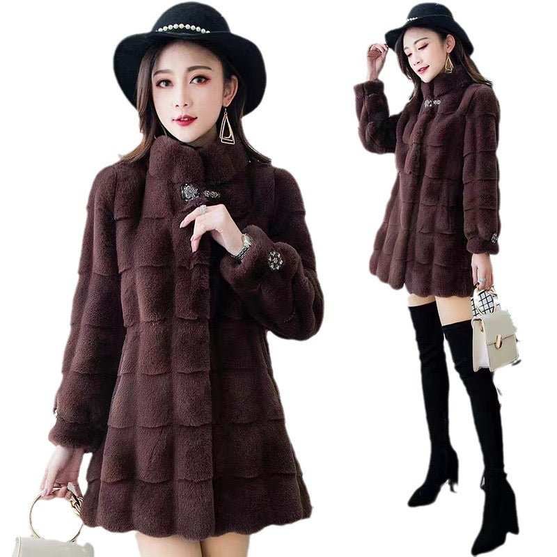 Factory direct supply Danish mink autumn and winter new fur coat women's medium and long Korean style slim fit imitation mink velvet women's clothing