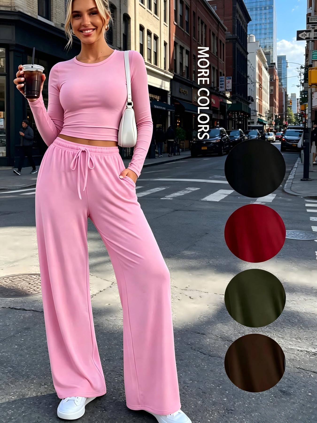 2026 Spring/Summer New Arrival Cross-Border Amazon Casual Round Neck Short Sleeve Drawstring Pants Fashionable Casual Suit for Women
