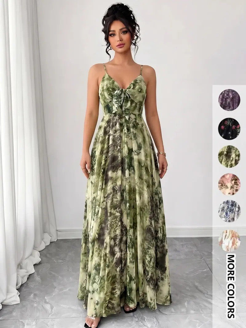 2025 New European and American Style Printed Suspender Long Dress Summer Vacation Flowy Dress