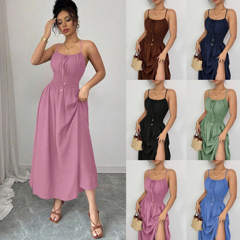 2026 Cross-Border European and American Amazon Design-Inspired Strapless Sleeveless Ruched Waist Solid Color Camisole Women's Dress