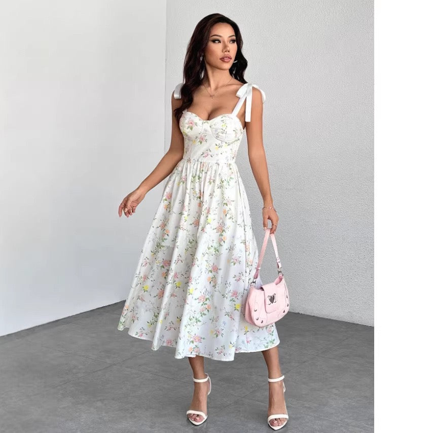 French-Style Gentle Holiday Style Sweet Girl Floral Suspender Dress Summer New Style Waist-Slimming High-End Dress Long Dress
