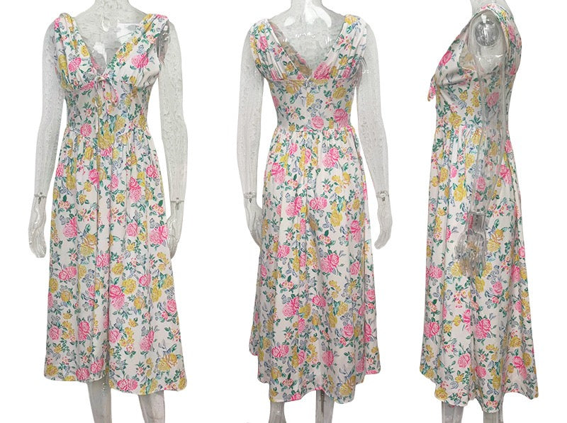 2026 Spring New Collection Elegant Backless Printed Waist-Cinching Long Dress for Women, Inspired by European and American Fashion