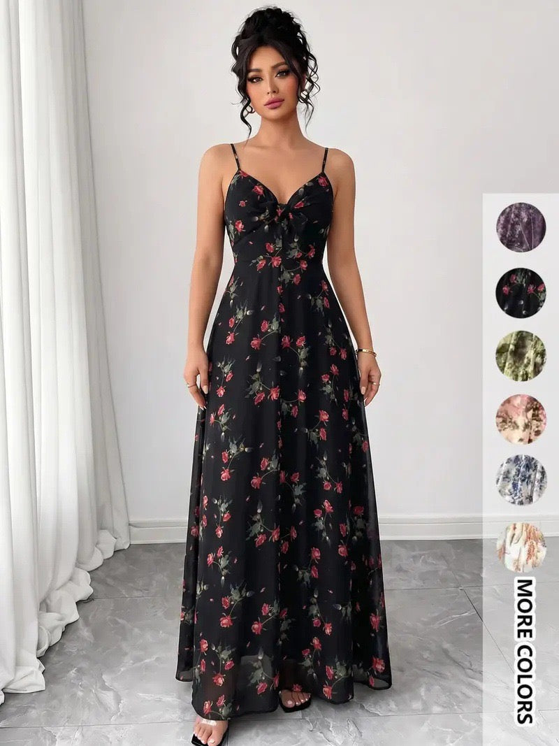 2025 New European and American Style Printed Suspender Long Dress Summer Vacation Flowy Dress