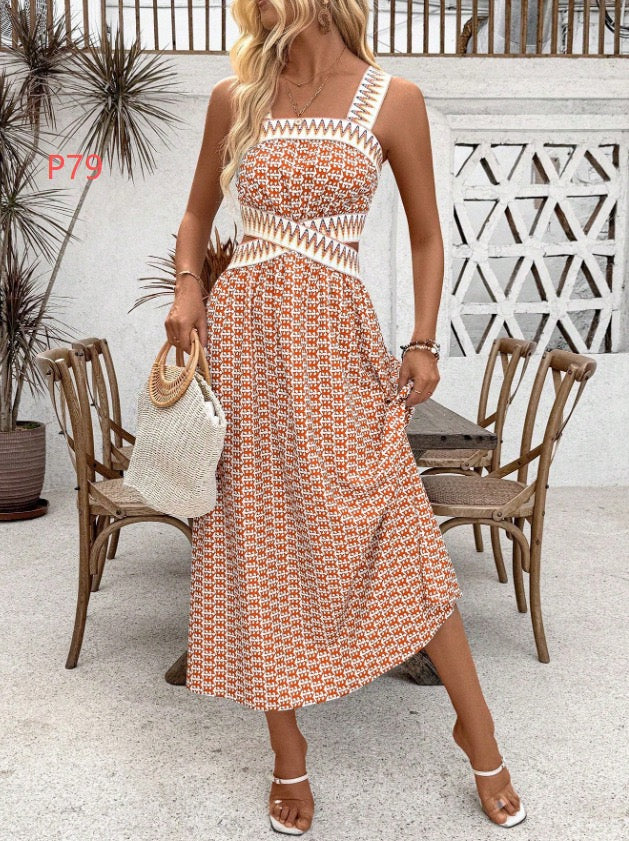 2025 Summer New Style Tube Top Backless Suspender Dress Retro Printed Long Skirt Cross-Border Foreign Trade Amazon Style for Women