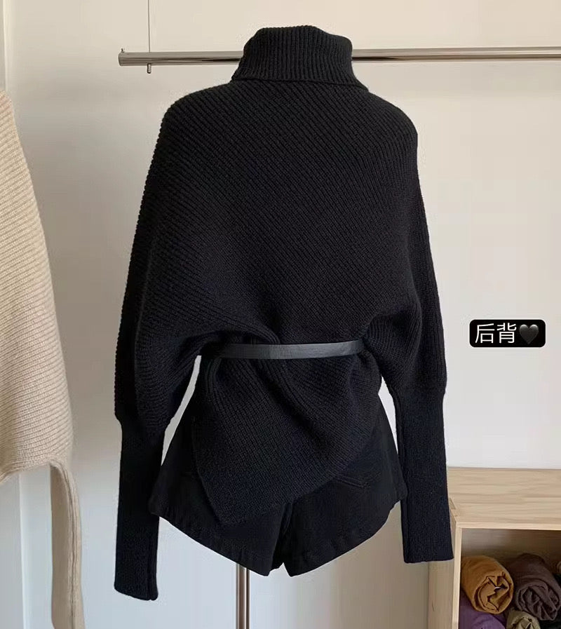 Irregular pullover high collar sweater for women in autumn and winter lazy style high texture loose outer wear soft glutinous knitted sweater thickened