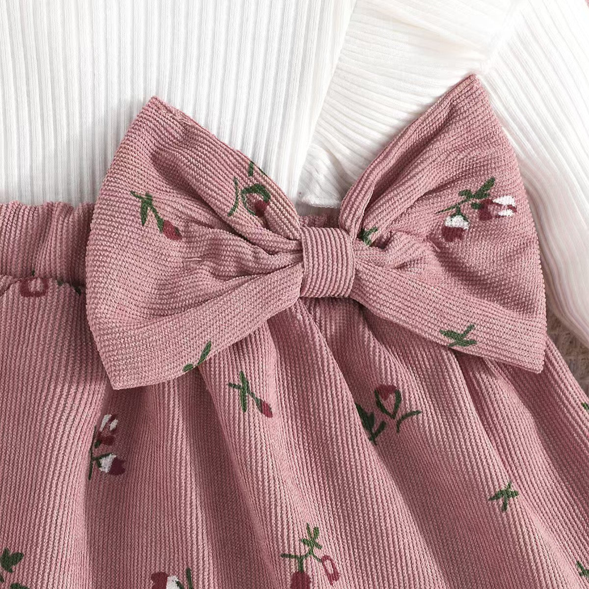 Children's clothingBaby girls print flying sleeves ruffles decorative bow 2 in 1 dress