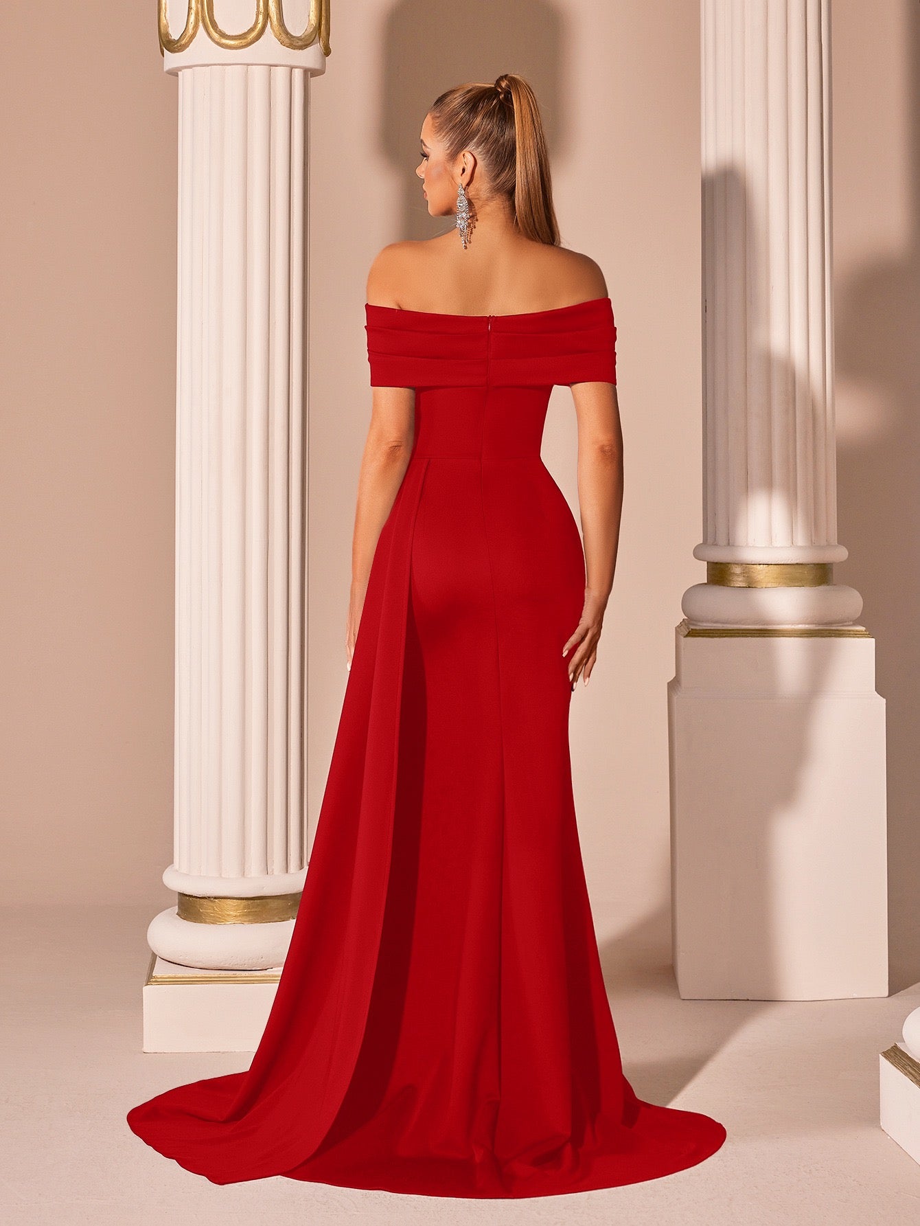 New One-Shoulder Satin Solid Color Evening Dress Slim-Fitting Slit Fishtail Dinner Party Host Accessible Luxury Dress