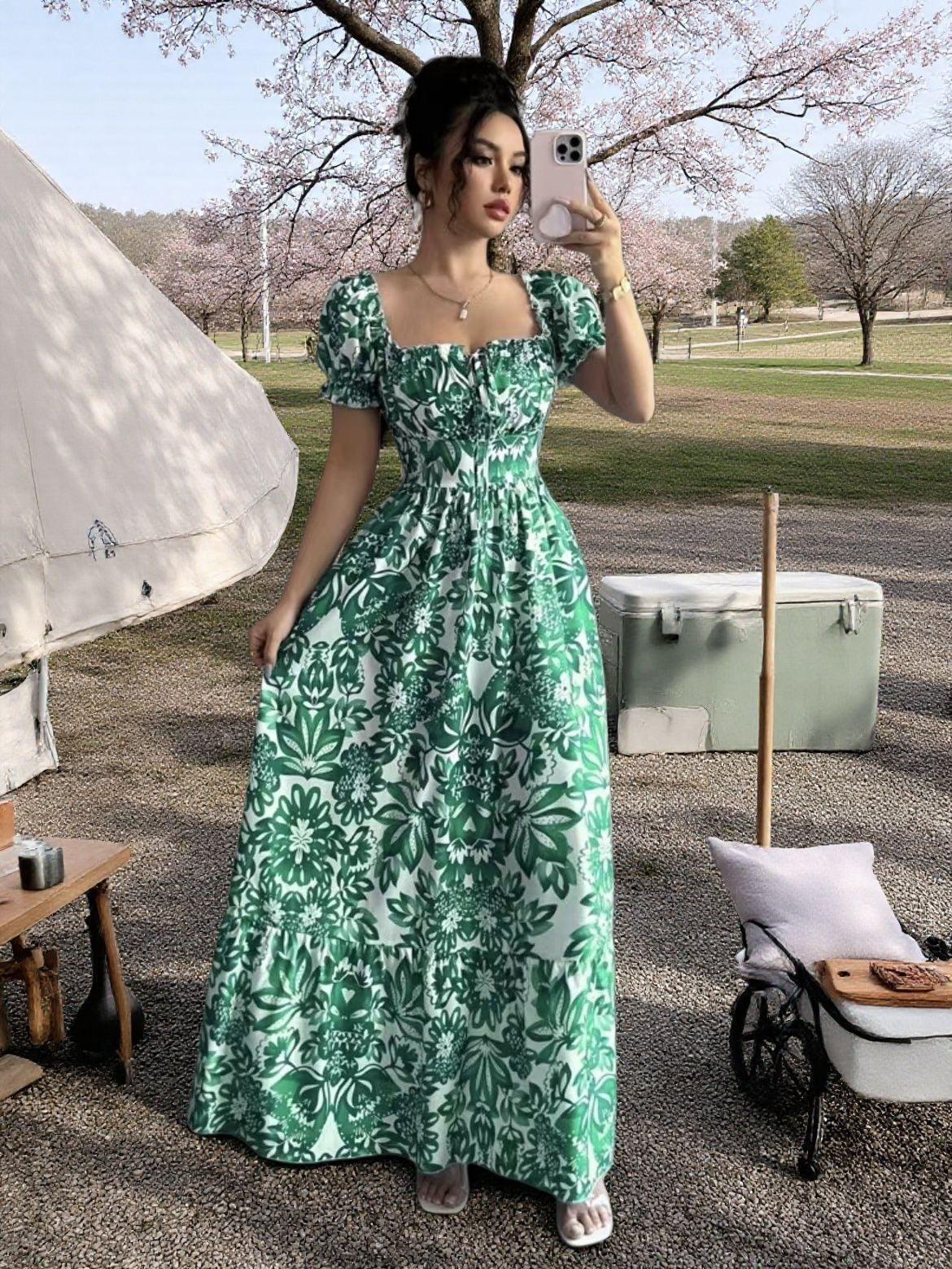 European and American Amazon Cross-Border Foreign Trade Women's Clothing New Elegant and Fashionable Printed Skirt Long Dress