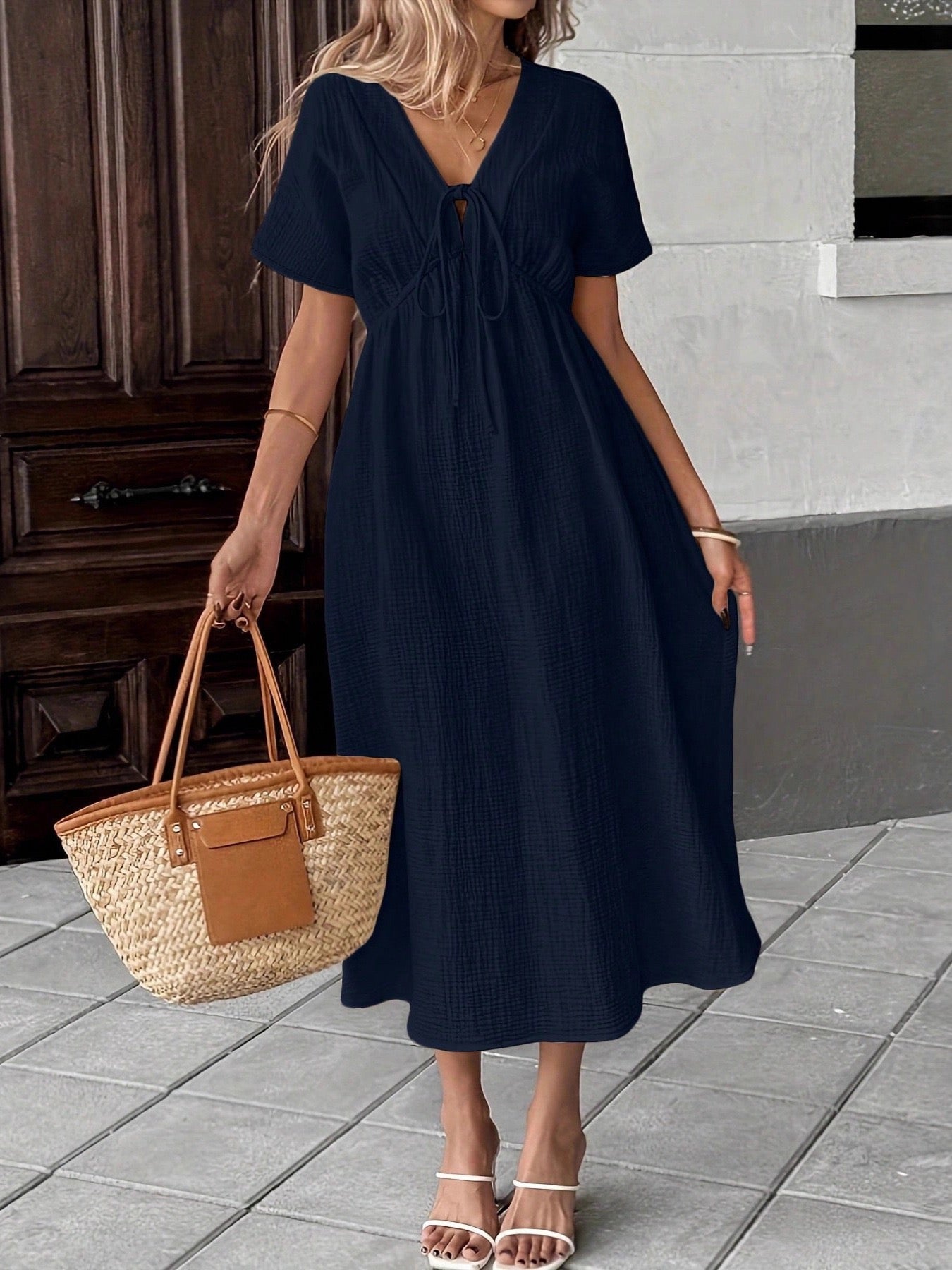 Women's Fashion Cross-Border Hot-Selling Bohemian Style Deep V-Neck Dress with Straps for Amazon and Temu