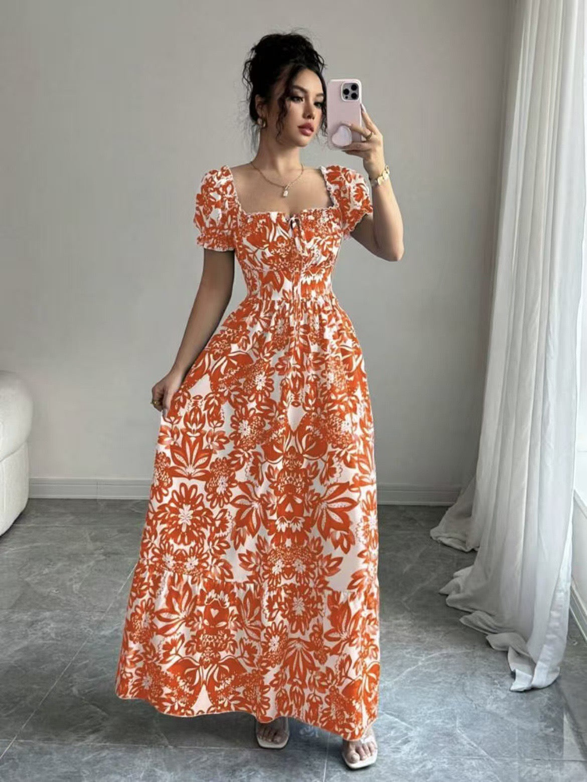 European and American Amazon Cross-Border Foreign Trade Women's Clothing New Elegant and Fashionable Printed Skirt Long Dress