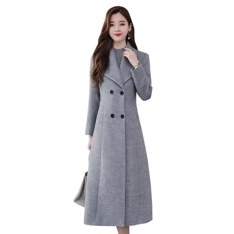 Windbreaker 2024 Spring and Autumn new woolen coat for women over the knee thickened large size lapel super long slim waist coat