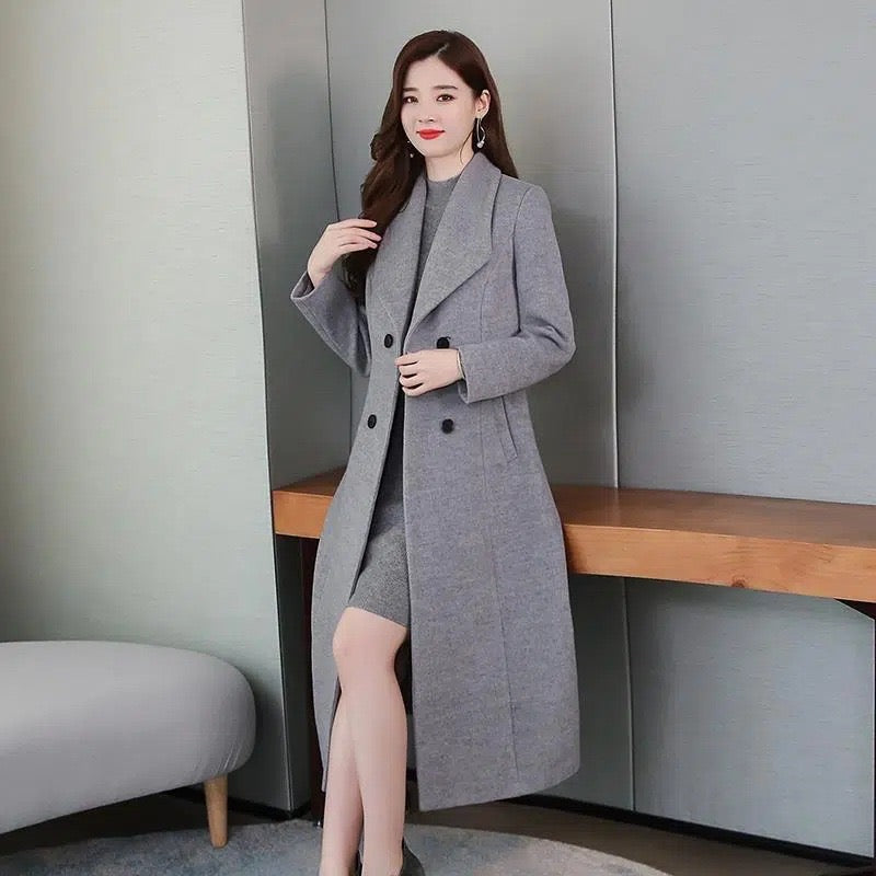 Windbreaker 2024 Spring and Autumn new woolen coat for women over the knee thickened large size lapel super long slim waist coat