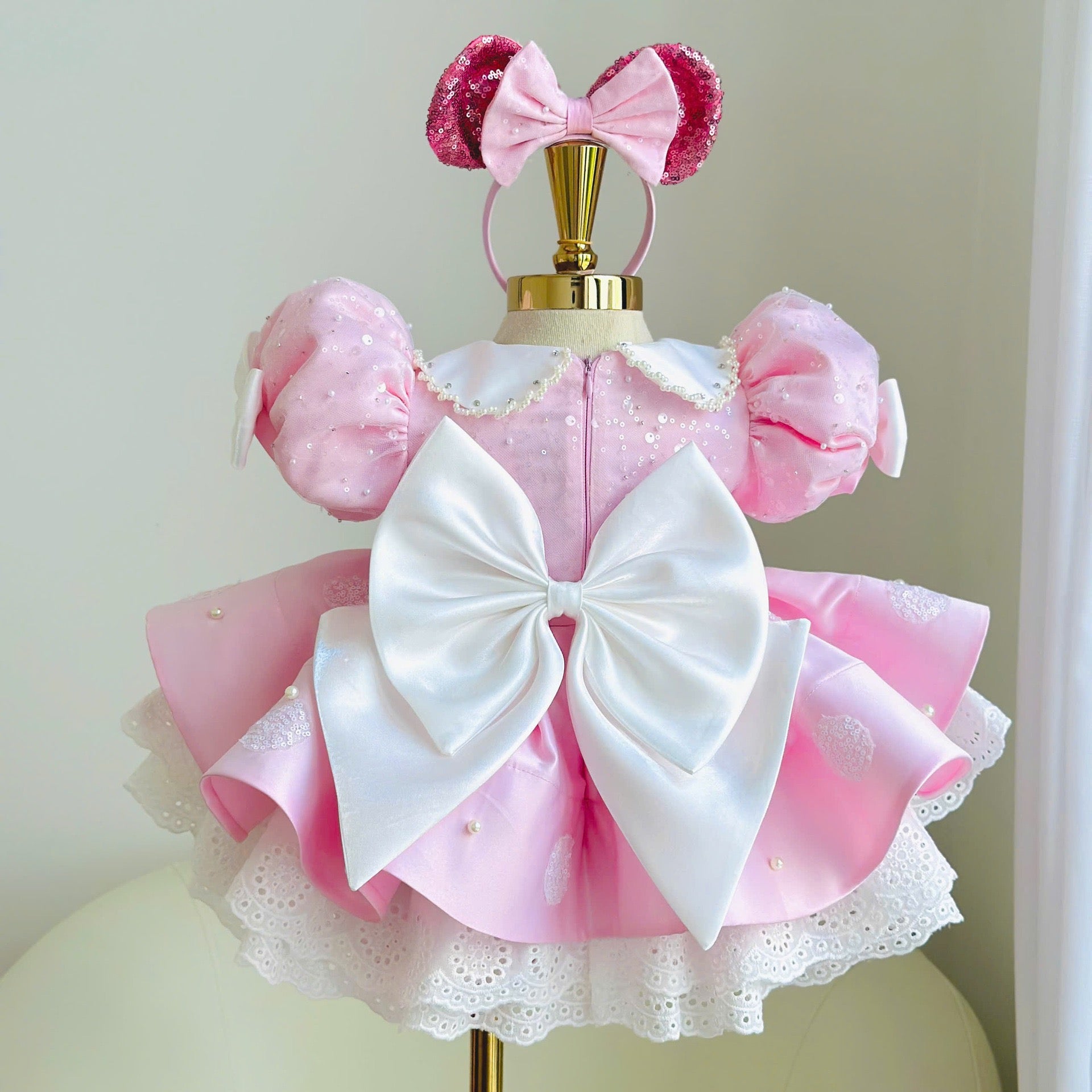 Children's Dress Cute Girl Princess Party Puff Sleeve Polka Dot Dress Bow Lace Children's Birthday Dress