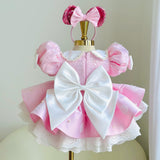 Children's Dress Cute Girl Princess Party Puff Sleeve Polka Dot Dress Bow Lace Children's Birthday Dress