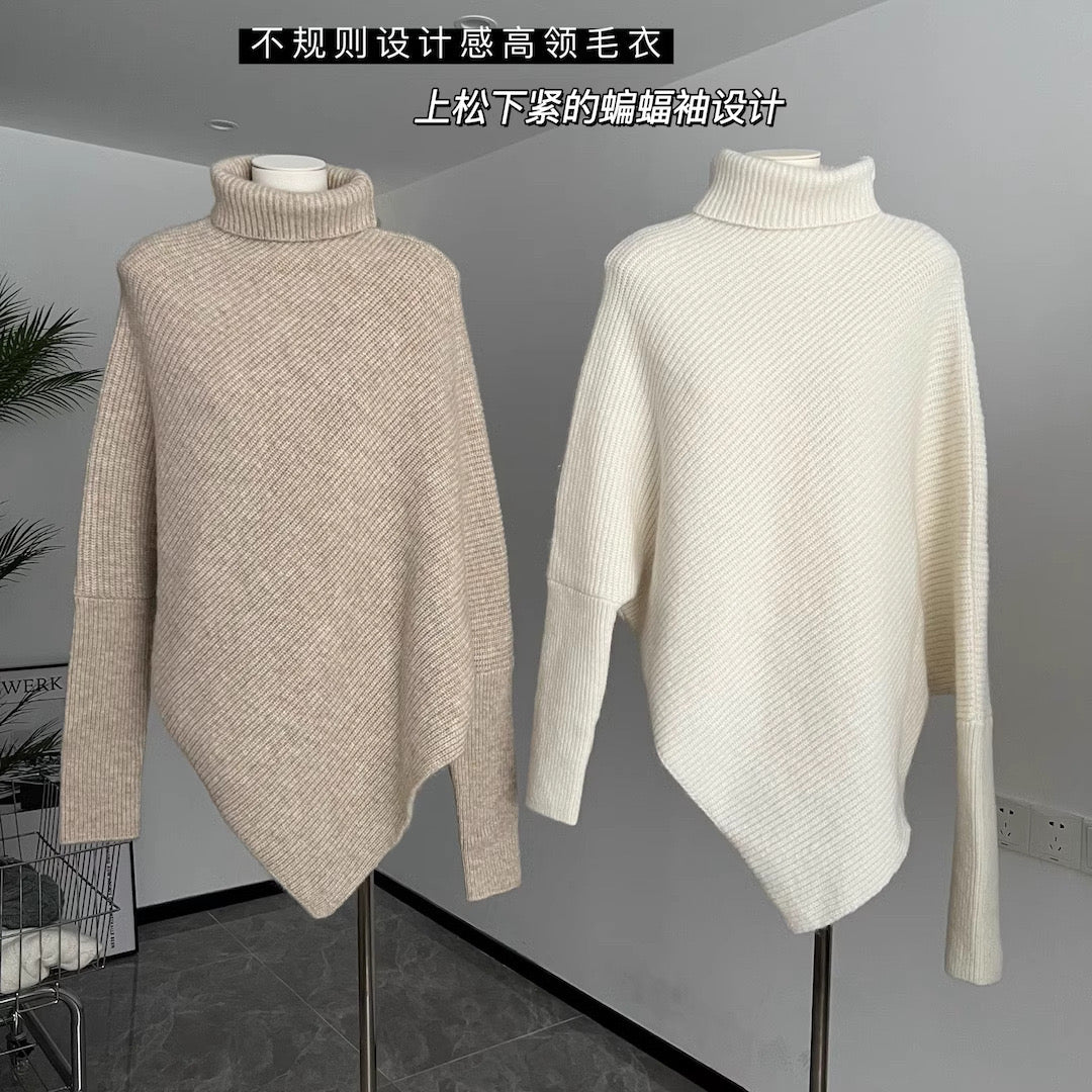 Irregular pullover high collar sweater for women in autumn and winter lazy style high texture loose outer wear soft glutinous knitted sweater thickened