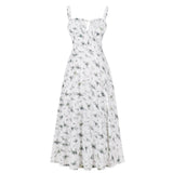 Printed Spaghetti Strap Dress with Corset Waist, Elegant Vintage Style, Wide Hem, Trendy Bestseller on Amazon