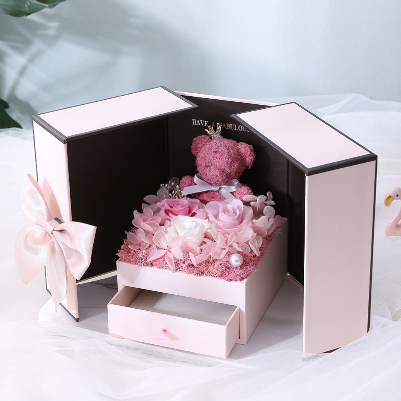 [Eternal Flower Gift Box Double Door Rose Necklace Jewelry Box Lipstick Gift Box Valentine's Day Bear Christmas Gift]