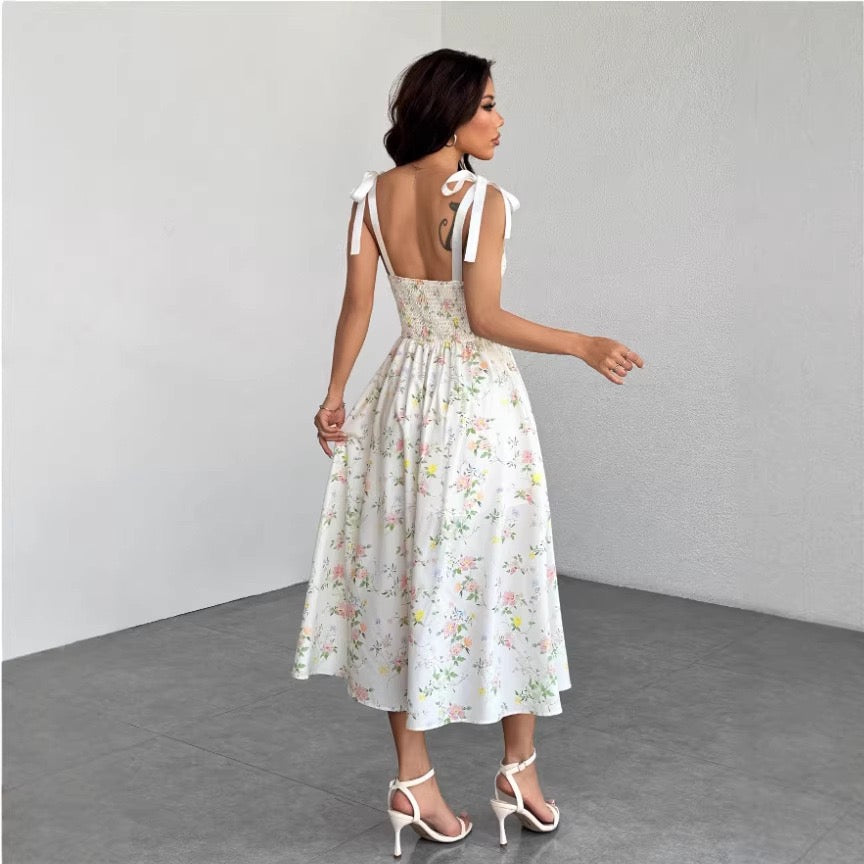 French-Style Gentle Holiday Style Sweet Girl Floral Suspender Dress Summer New Style Waist-Slimming High-End Dress Long Dress