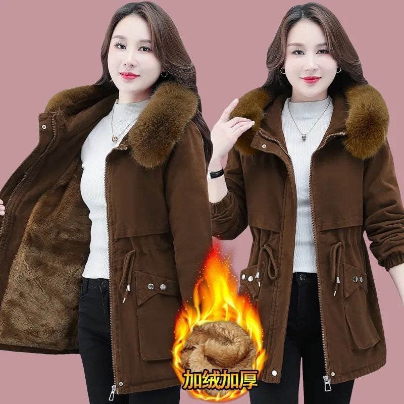 Cotton coat young mother winter parka mid-length new women's loose plus velvet lamb down thickened coat