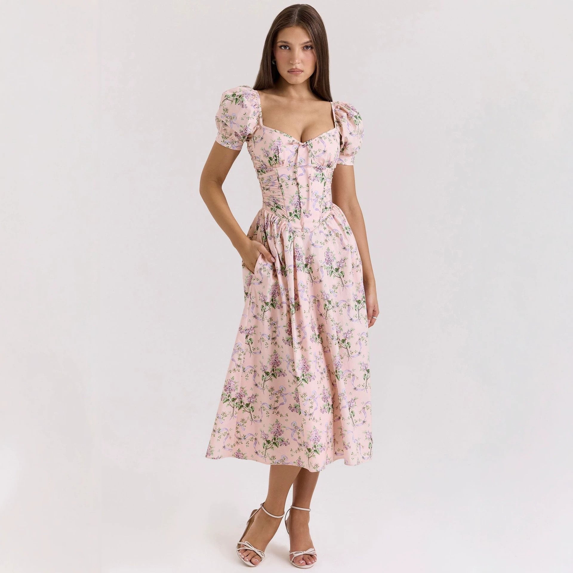 2026 Cross-Border Spring and Summer New Amazon Cross-Border European and American Dresses, Artistic French-Style Fresh Print Fashion Women's Clothing
